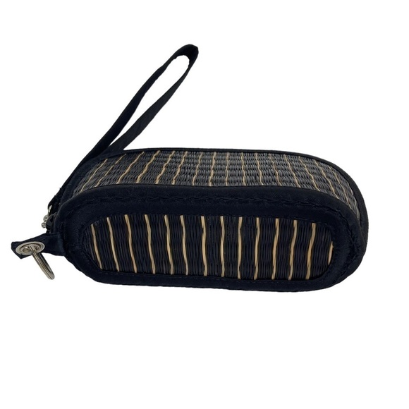 Baskets of Cambodia Woven Wristlet Make Up Bag Mini Coin Purse Black Cream OS - Picture 9 of 12